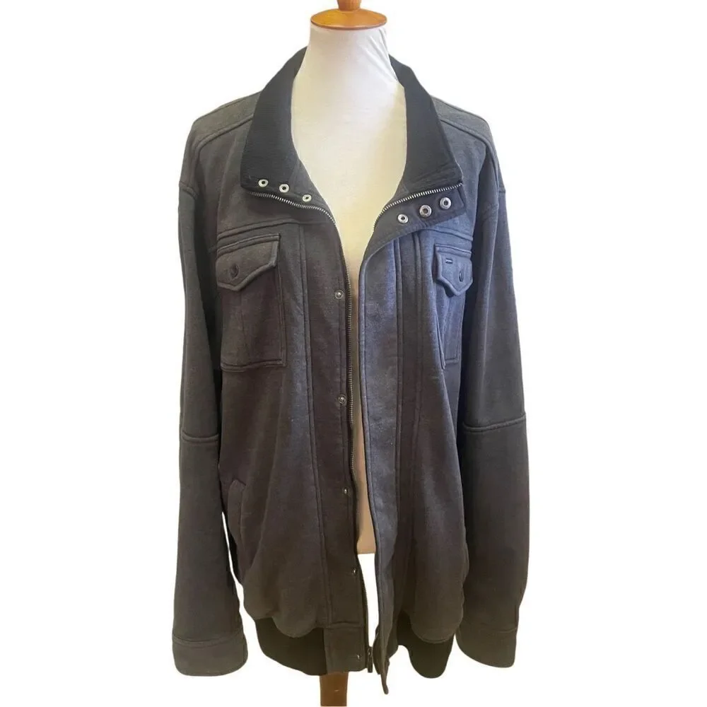 O’Neill Super Fleece Dark Gray Full Zip Button Down Mock Collar Men’s Jacket Siz